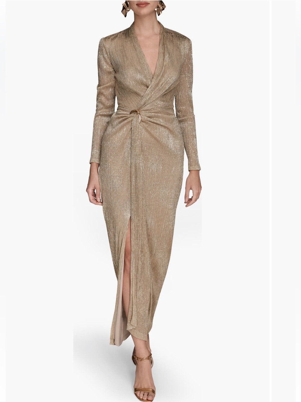 Donna Karan New York
Metallic Side Slit Long Sleeve Gown